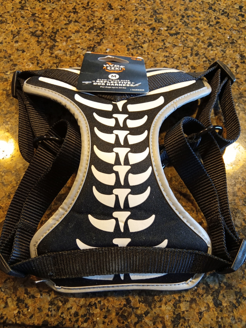 M Black Reflective Dog Harness with White Spine Pattern - Medium